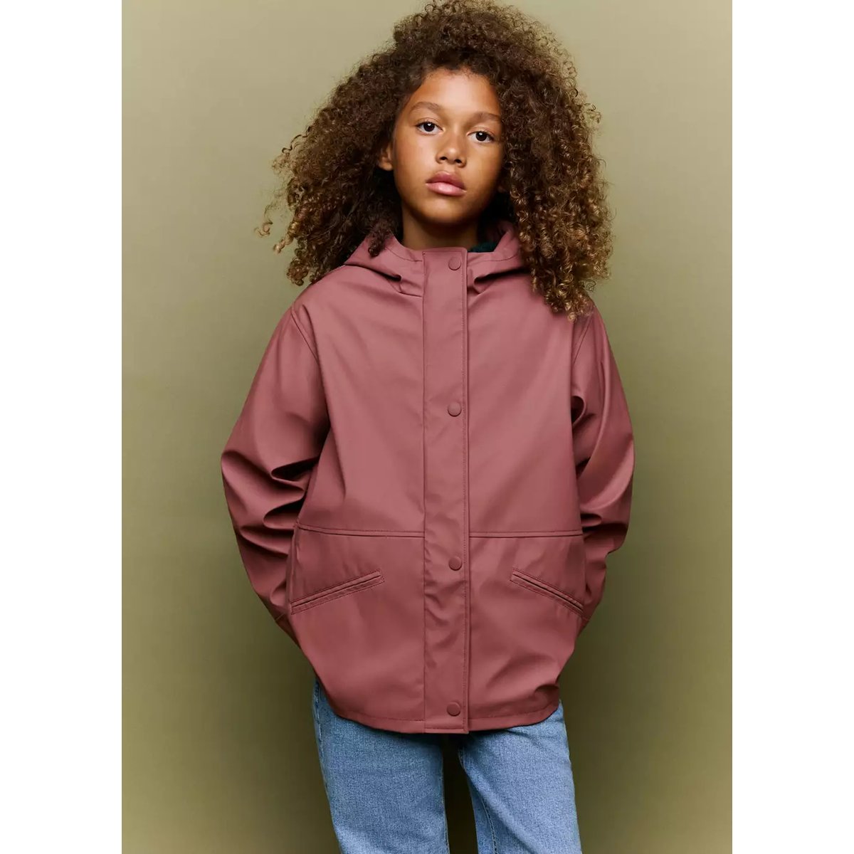 Veste enduite avec capuche rose, MANGO KIDS