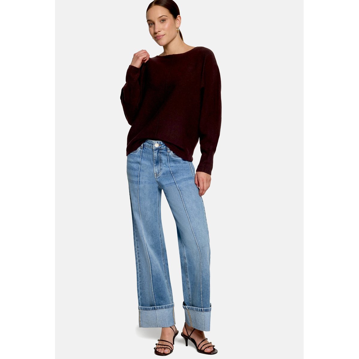 Pull-over en maille à manches chauve-souris dark brown melange, ZERO