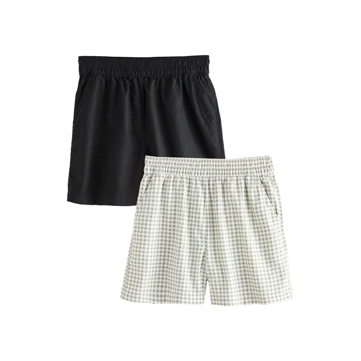 Short en lin mélangé stretch, lot de 2 noir/vert vichy, NEXT