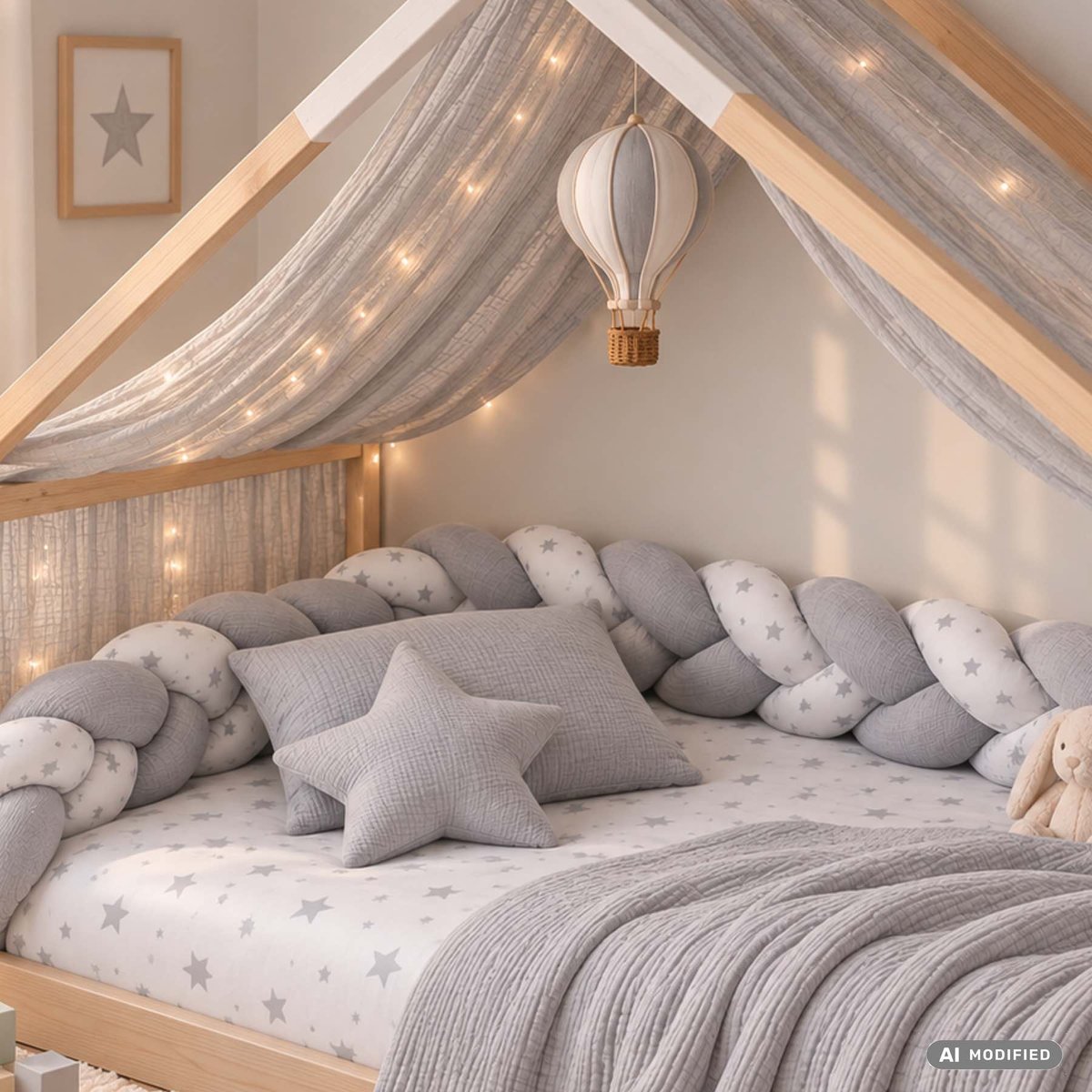 Tresse de lit universelle, tour de lit STELLA gris, SEVIRA KIDS