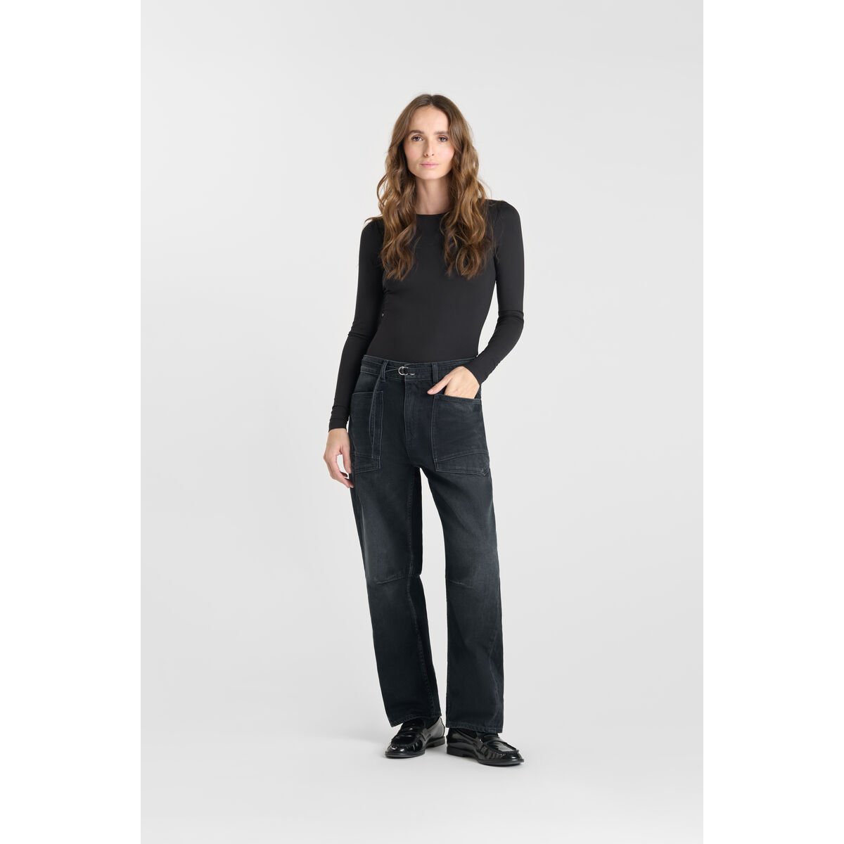 Jeans loose, large balloon , longueur 34 blue / black, LE TEMPS DES CERISES