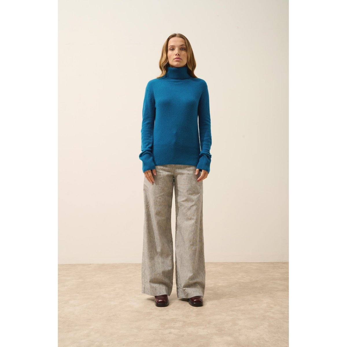 Pull Col Roulé Paon Lexie bleu vert, JUST CASHMERE