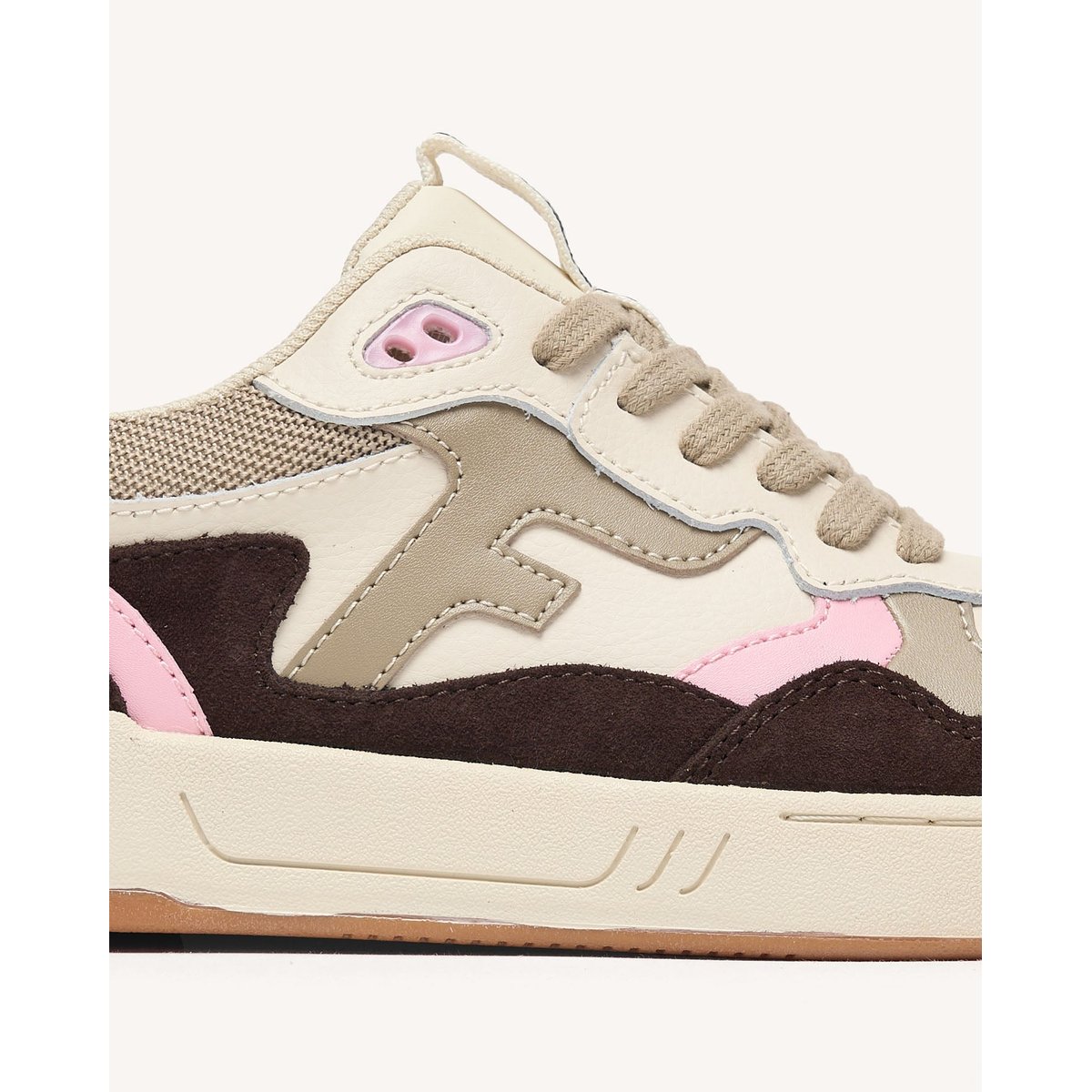 Baskets basses en cuir marron et rose, FAGUO