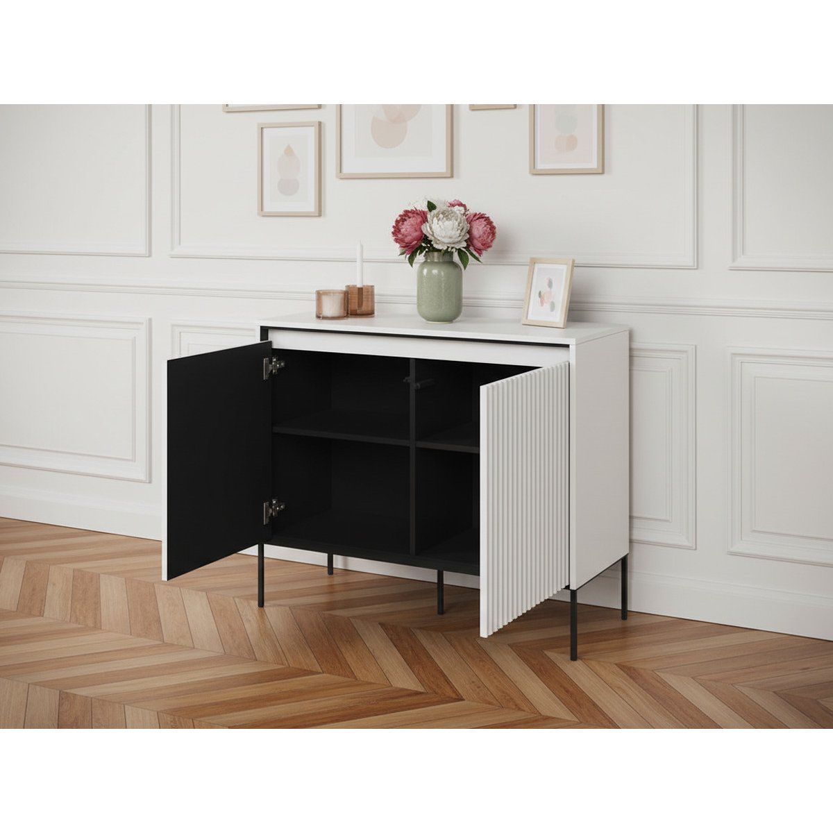 Buffet bas en panneaux de particules 2 portes 98 cm, LENARA blanc, BOBOCHIC