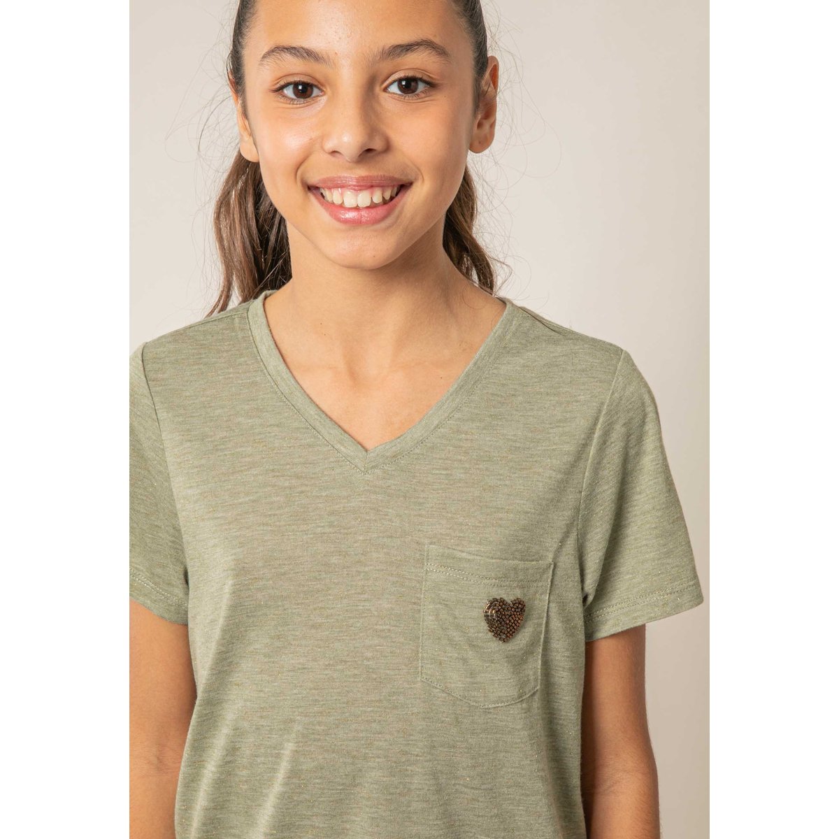 T-shirt fille fluide KELLIE light khaki mel, DEELUXE