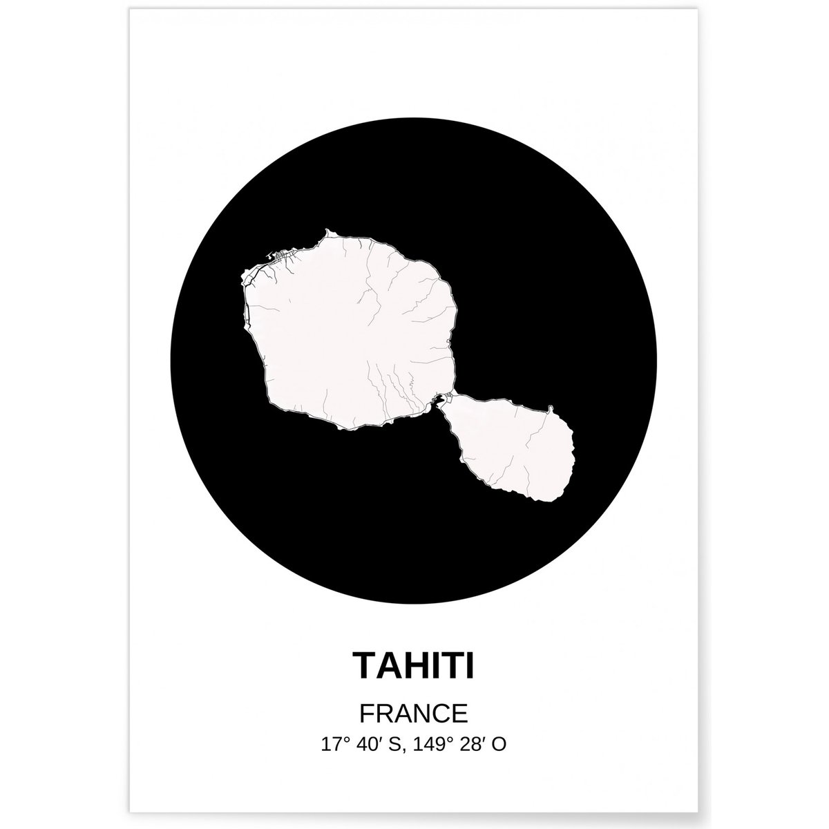 Affiche Carte Tahiti blanc, L'AFFICHERIE