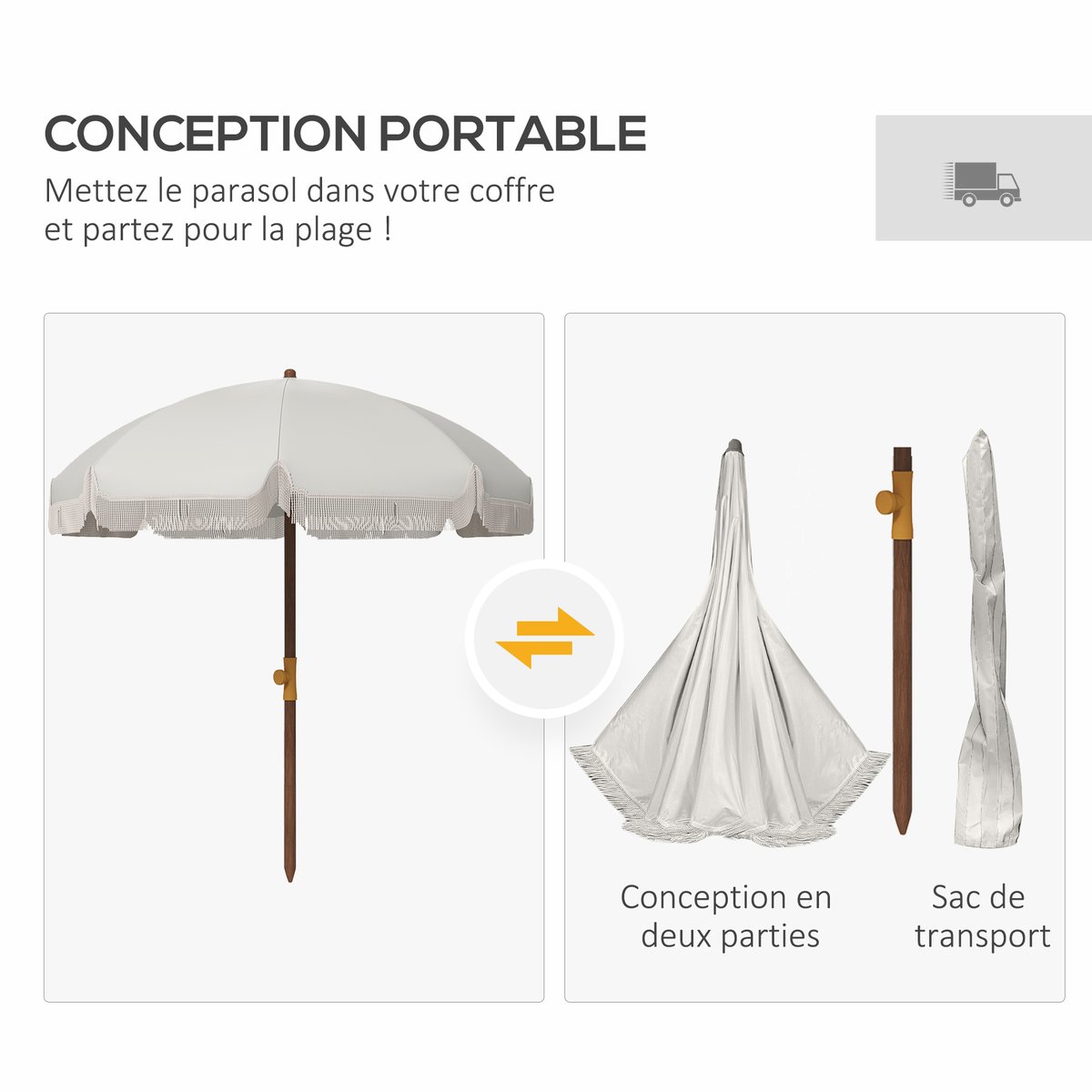 Parasol de plage Polyester Gris clair crème, OUTSUNNY