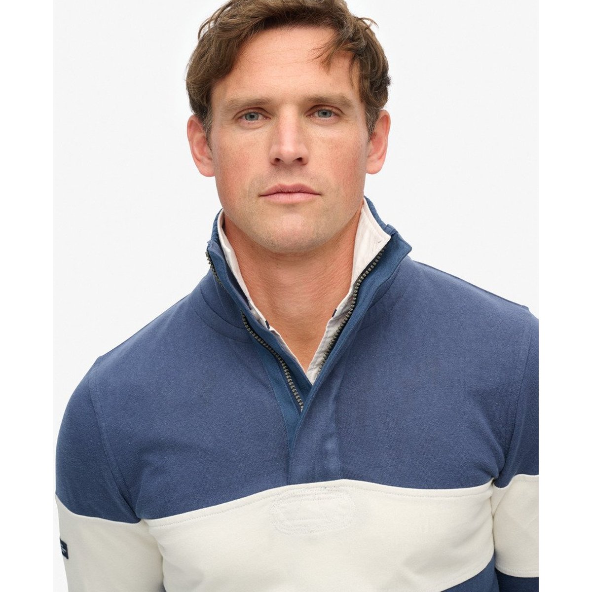 Polo Rugby Classique Demi-Zip bleu marine lauren/blanc, SUPERDRY