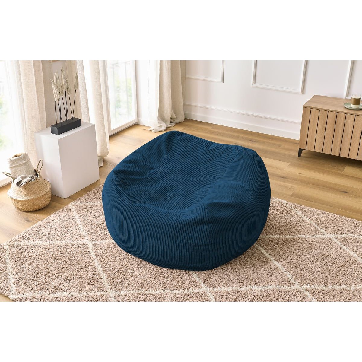 Pouf velours côtelé, VOLTAIRE bleu foncé, BOBOCHIC