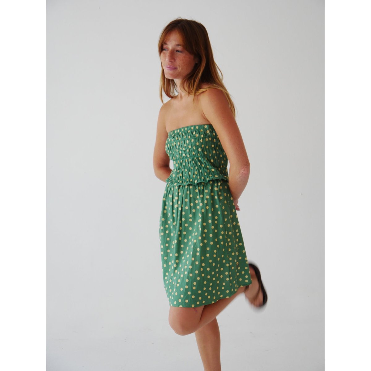 Robe courte bustier à pois EMILY vert / jaune, MINDTRAVELER