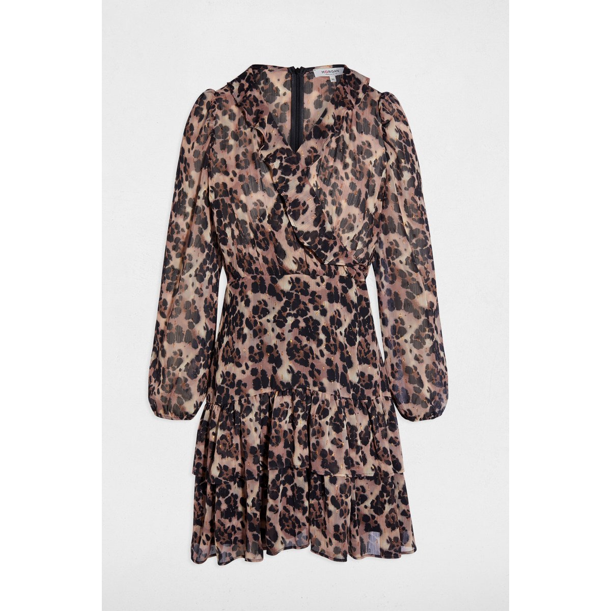 Robe courte col v léopard multicolore, MORGAN
