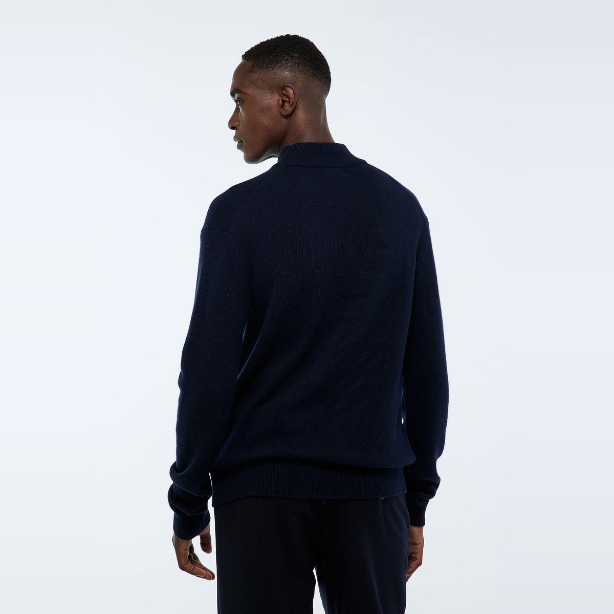 Pull col montant en laine et cachemire marine, MONOPRIX