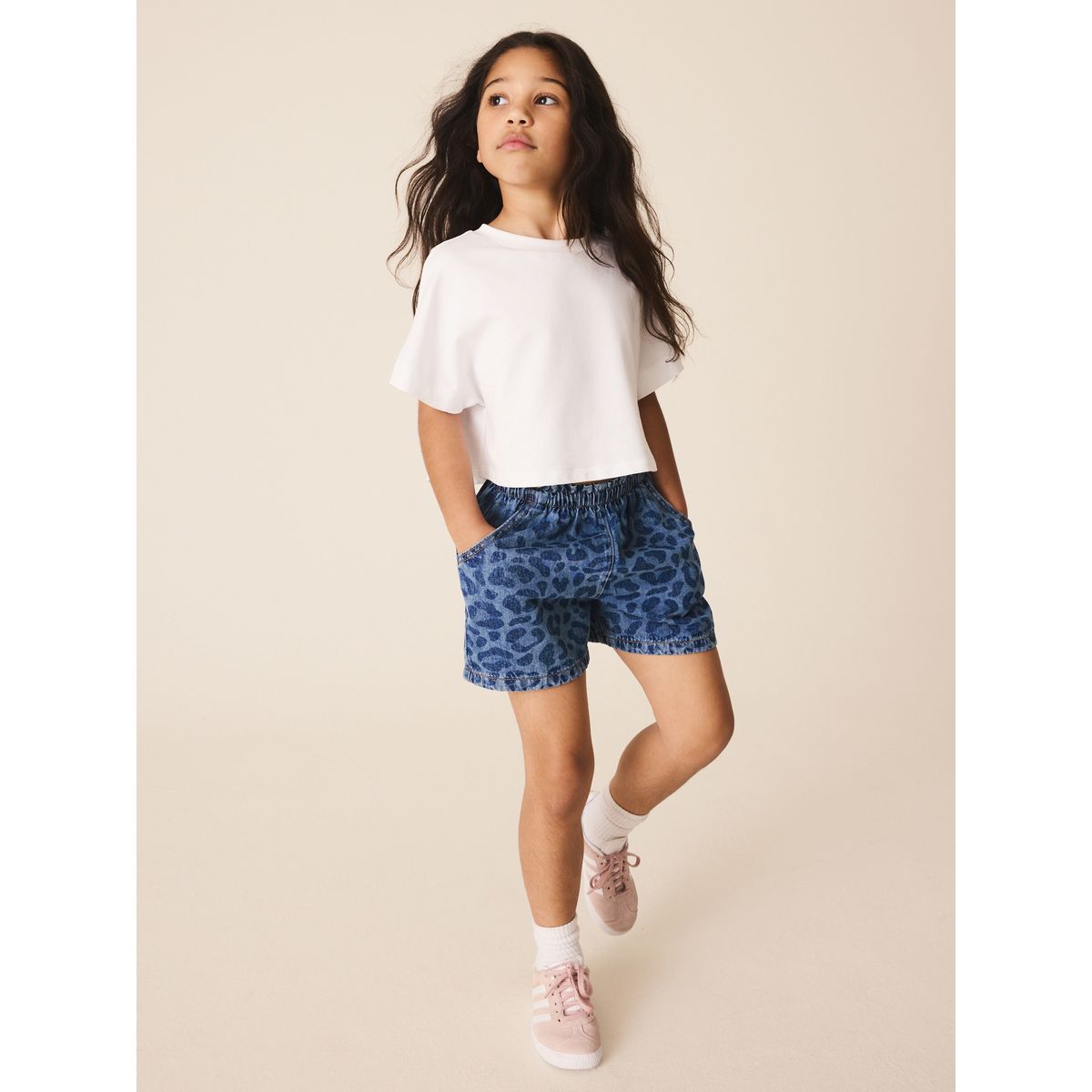 Short à enfiler denim animalier, NEXT