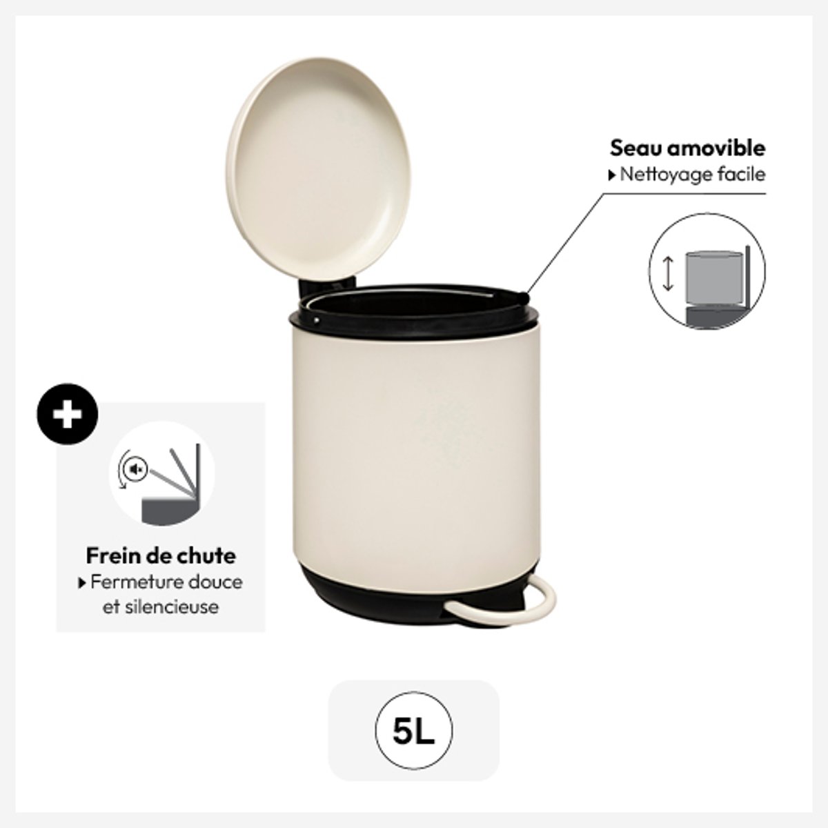 Poubelle salle de bain 5L DUO beige, 5FIVE SIMPLY SMART