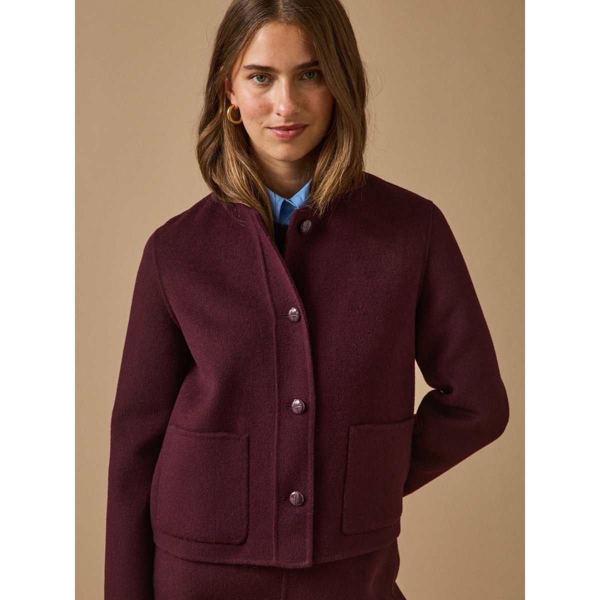 Veste lainage double face bordeaux fonce, CYRILLUS