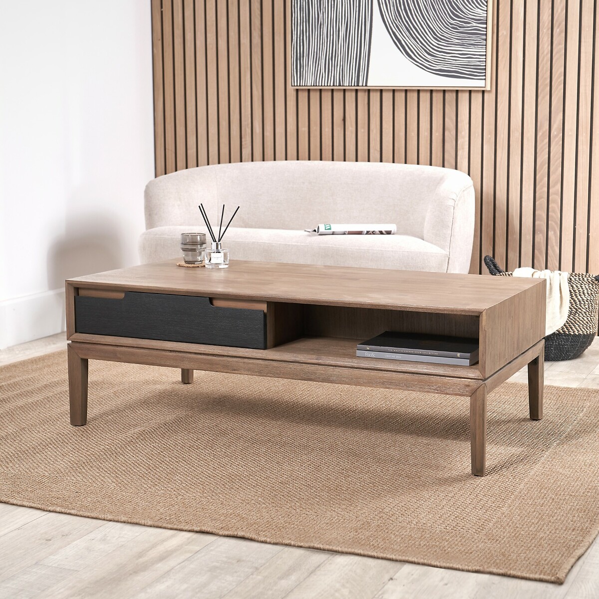 Giano Acacia Wood Storage Coffee Table black/natural, ÉDITÉ
