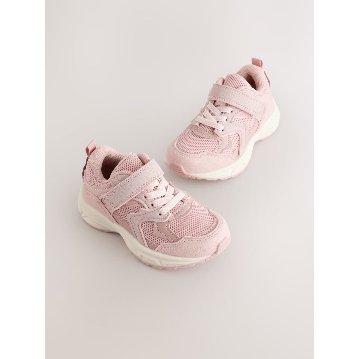 Bottines à lacets élastiques et scratch vison/rose, NEXT
