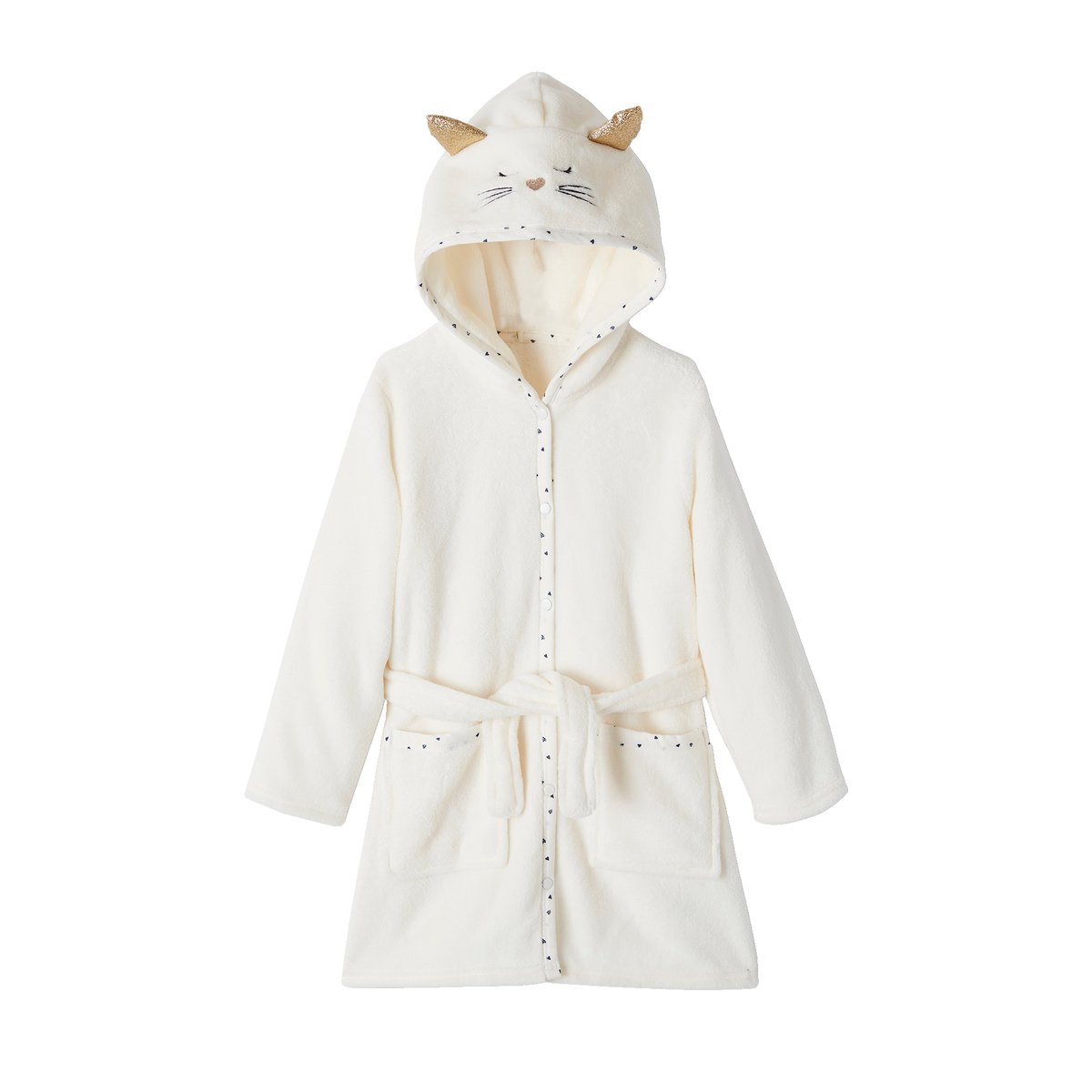 Robe de chambre chat en maille peluche ivoire, VERTBAUDET