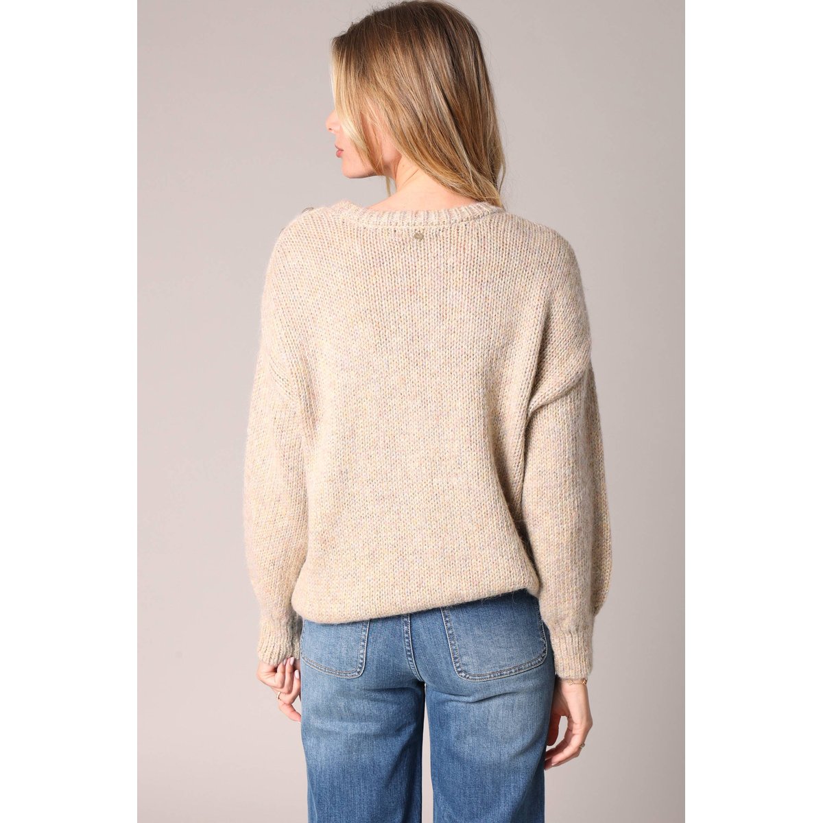 Pull en tricot avec boutons décoratifs MANI beige, DEELUXE