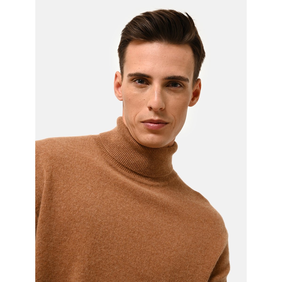 Pull Col Roulé Noisette Connor marron clair, JUST CASHMERE
