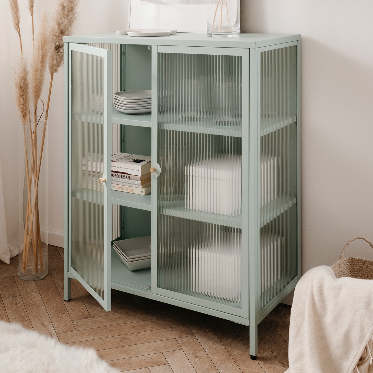 Buffet haut 2 portes vitrées - MICK vert menthe, HOMIFAB