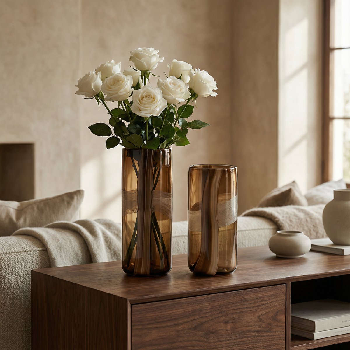Vase décoratif en verre soufflé H39 LINEA marron, SIA DECO