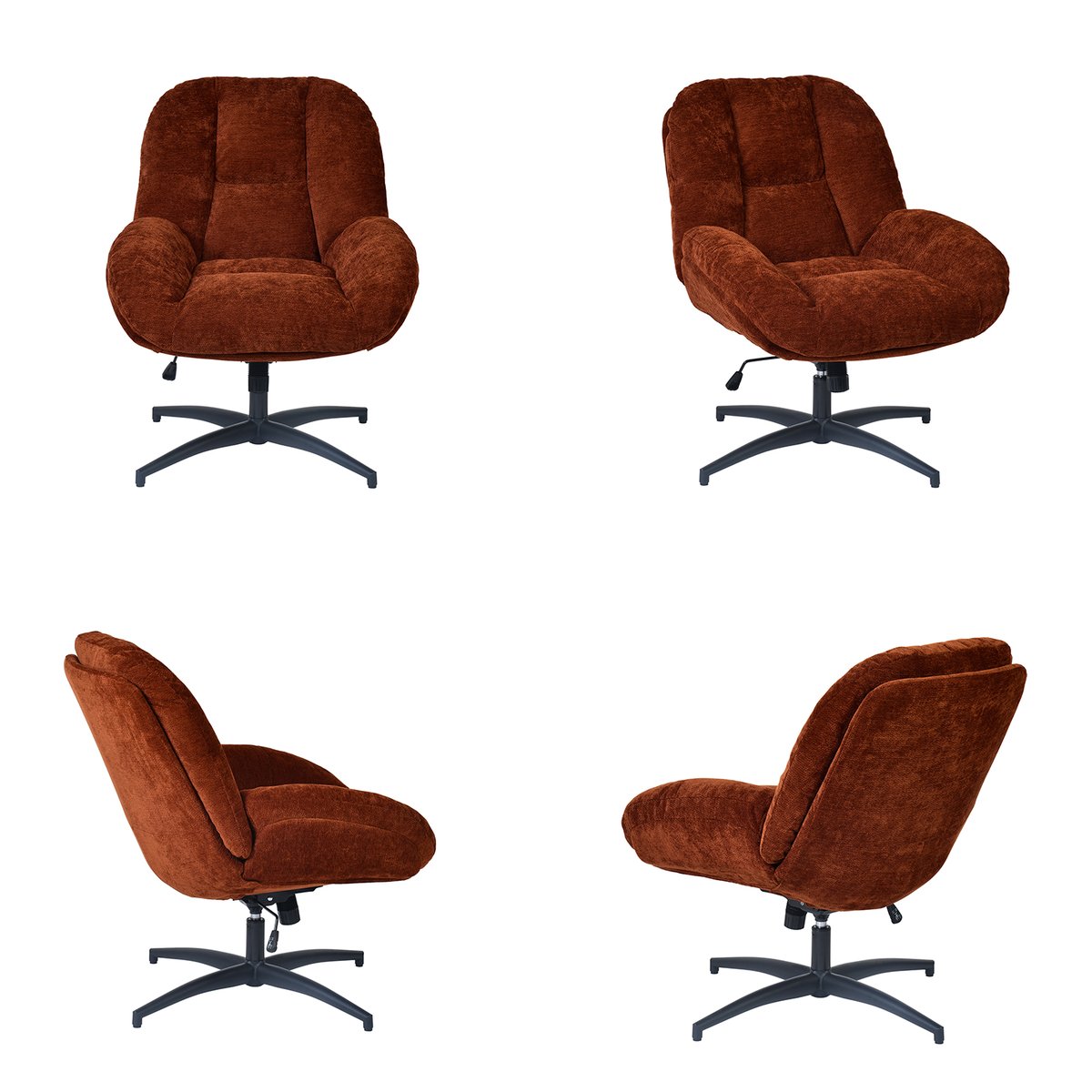 Chaise de bureau pivotante avec dossier inclinable en chenille, LITHOPSFIX CHENILLEO rouge, MEUBLES COSY