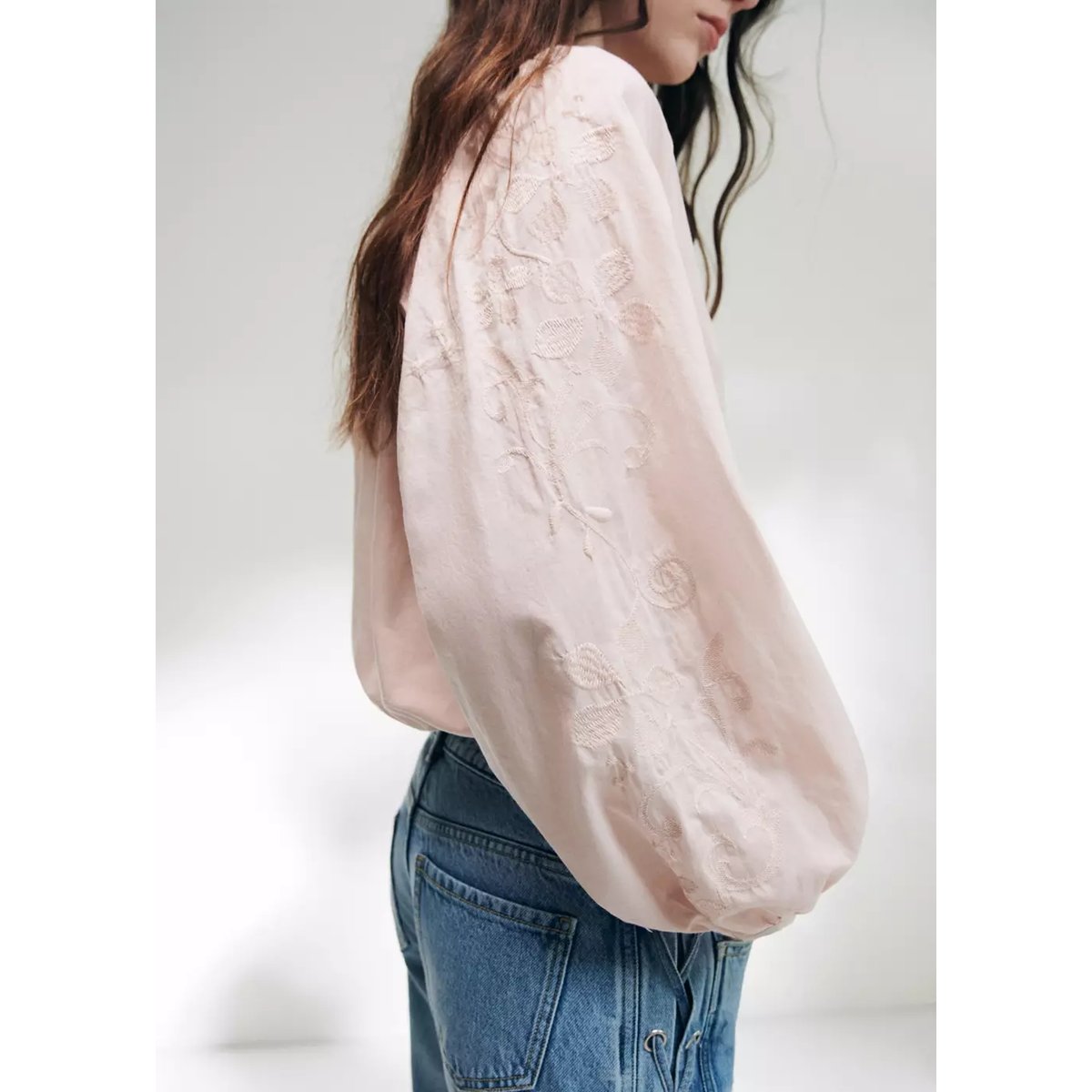 Blouse à manches bouffantes broderies rose pastel, MANGO TEEN