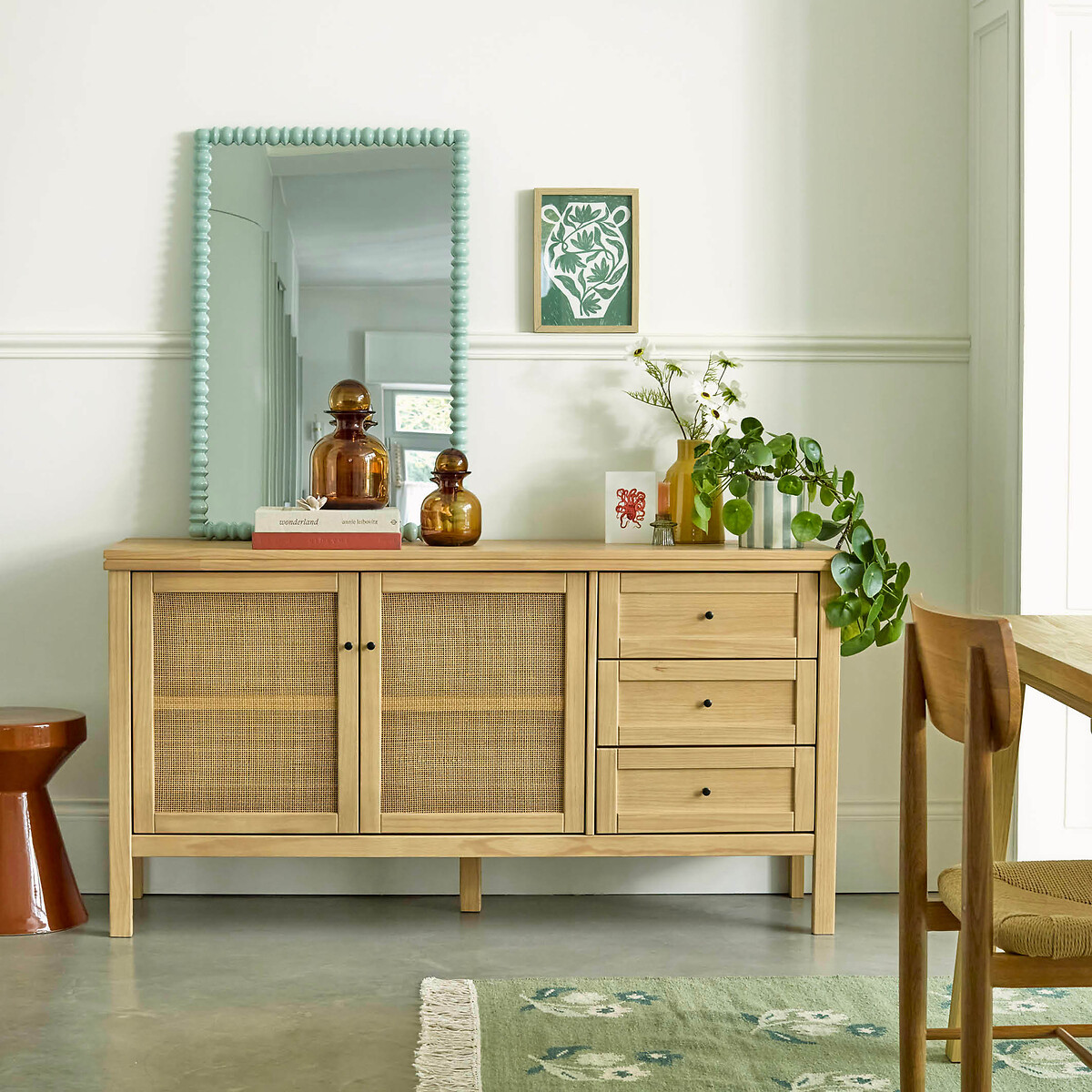 Mobile credenza in pino massello e vimini Gabin naturale , LA REDOUTE INTERIEURS