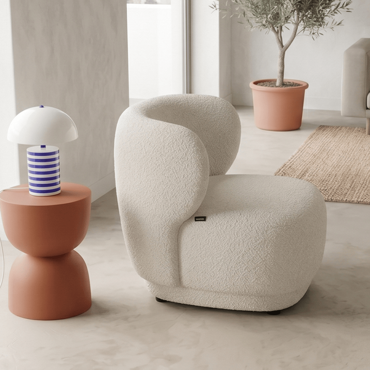 Fauteuil en tissu bouclette - ESTER ecru, HOMIFAB