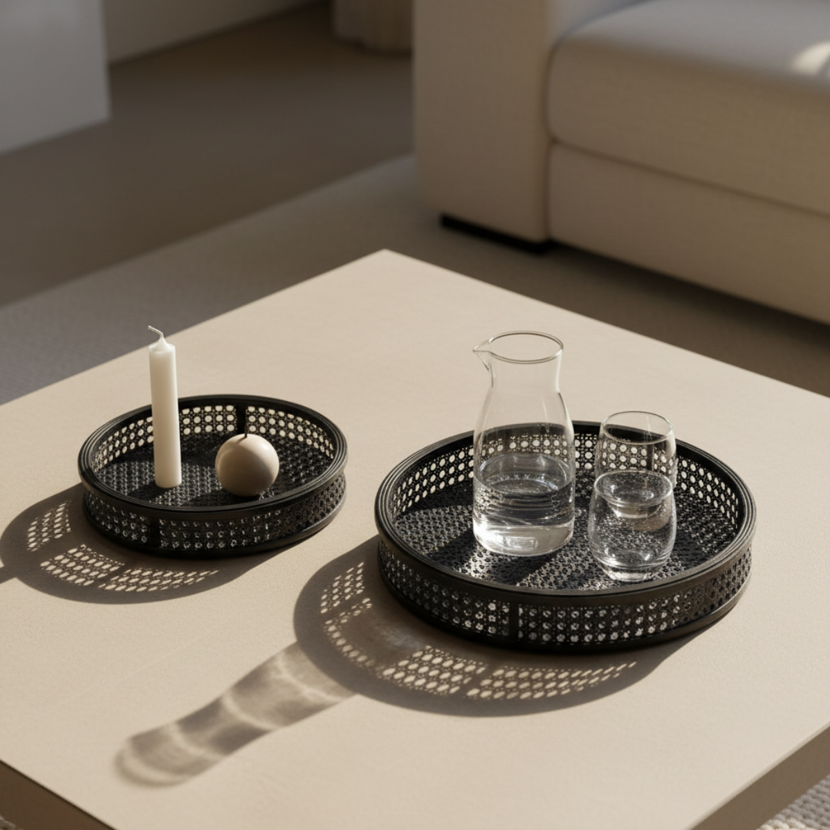 Set de 2 plateaux décoratifs ronds L16 YSIA noir, SIA DECO