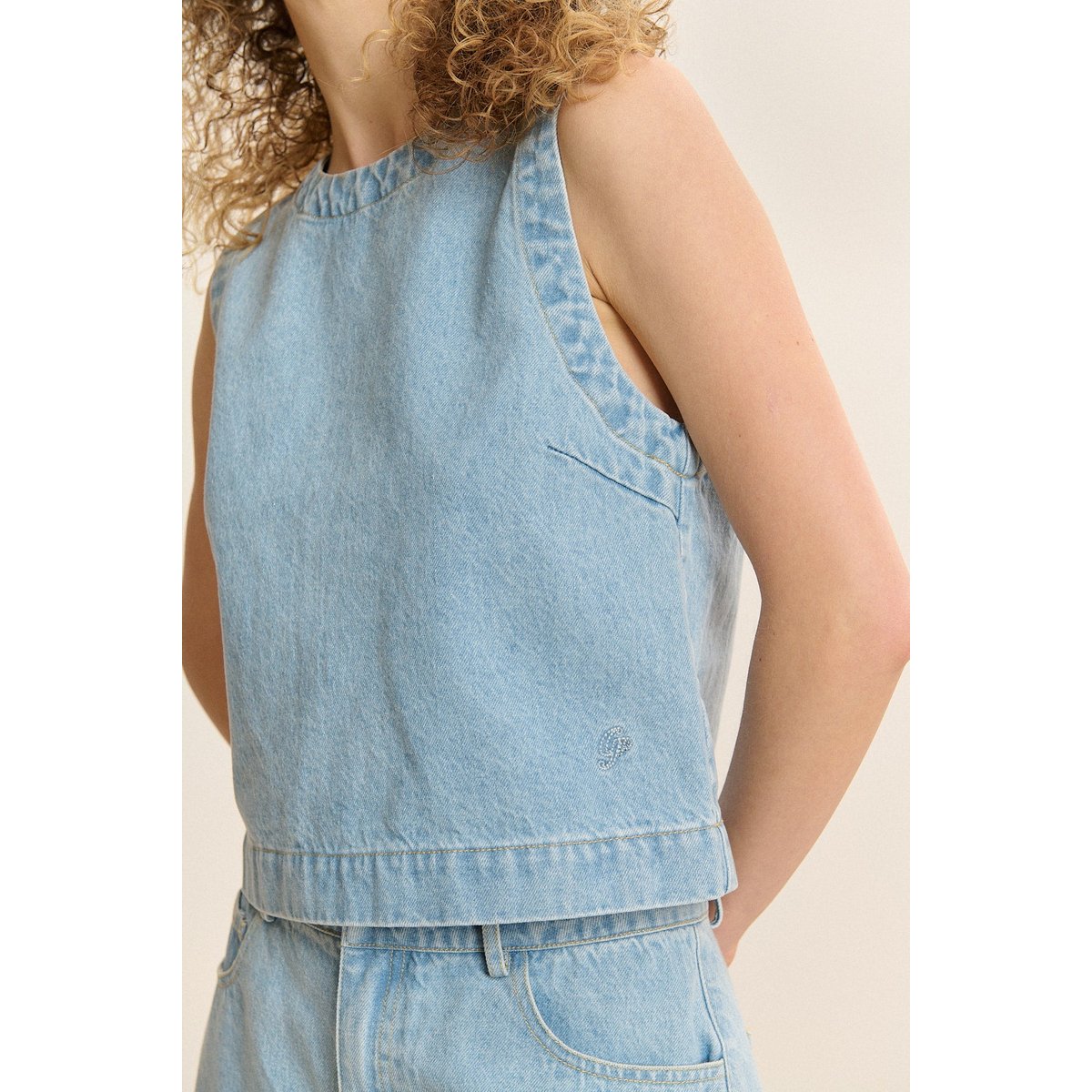 Top sans manches en denim CESAR bleu, GARANCE PARIS 