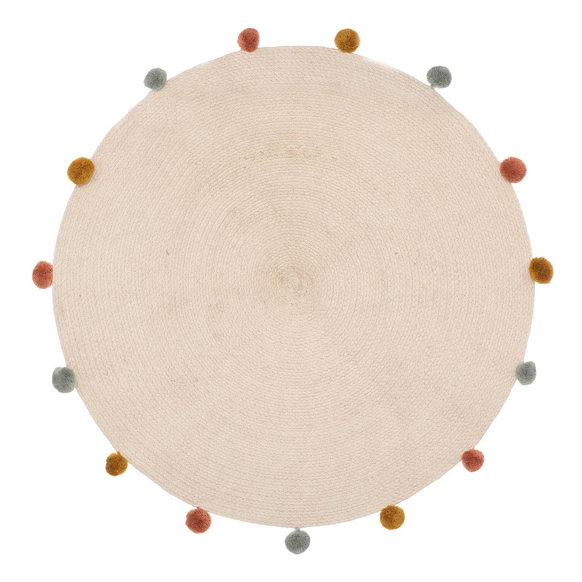 Tapis enfant rond à pompons en coton ARLEQUIN beige, ATMOSPHERA FOR KIDS