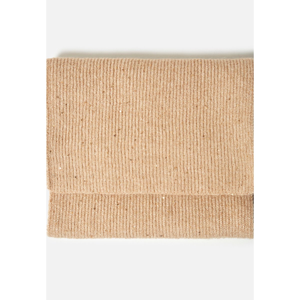 Echarpe maille côtelée brillante et sequins marron beige chiné, DAMART