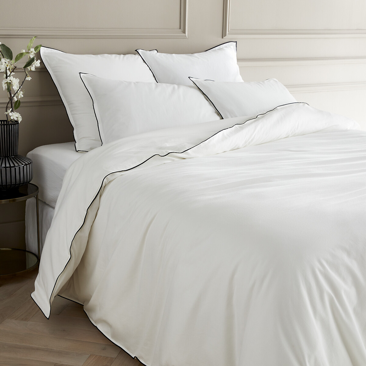 Housse de couette en voile de coton lavé, Gypse blanc optique, AM.PM