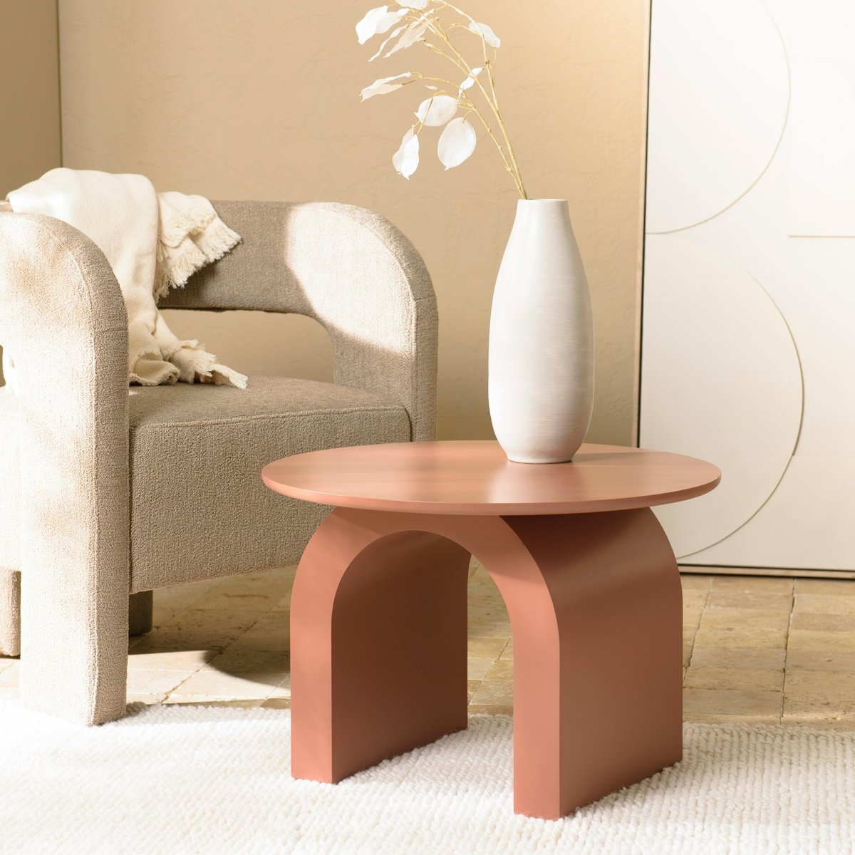 Table basse ronde en bois laqué terracotta D60cm CASTILLE terracotta, PIER IMPORT