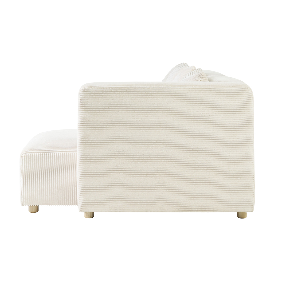 Canapé d'angle droit 3 places en tissu velours côtelé beige et bois clair HARLEM beige, MILIBOO