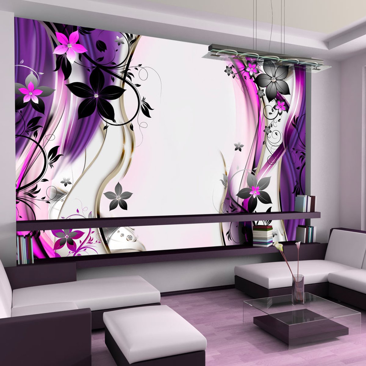 Papier peint intissé panoramique Blooming delight noir, EDEN