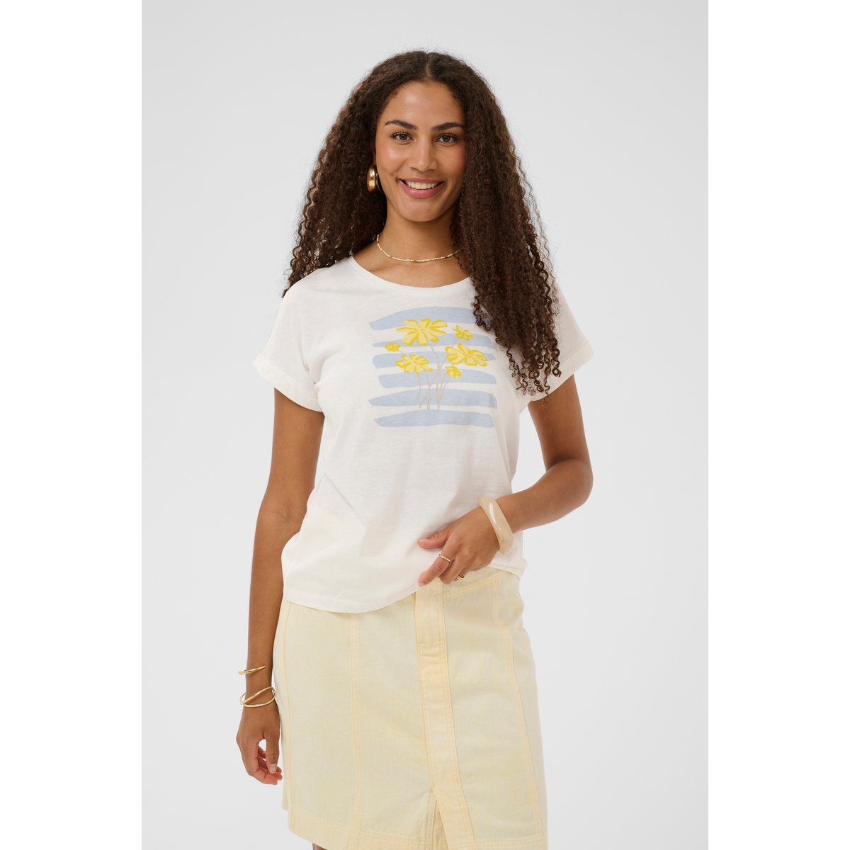 T-shirt à manches courtes jaune lemin meringue flowers, CREAM