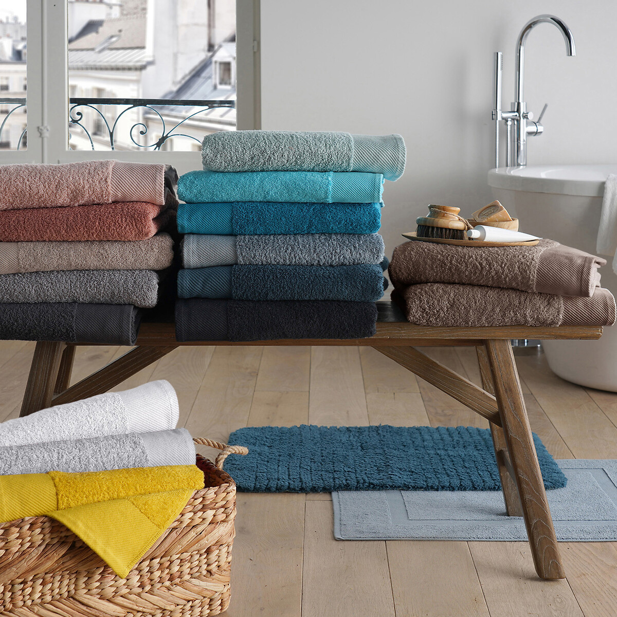 Lot 4 serviettes d'invité éponge 500g/m2,Scenario bleu atlantique, LA REDOUTE INTERIEURS