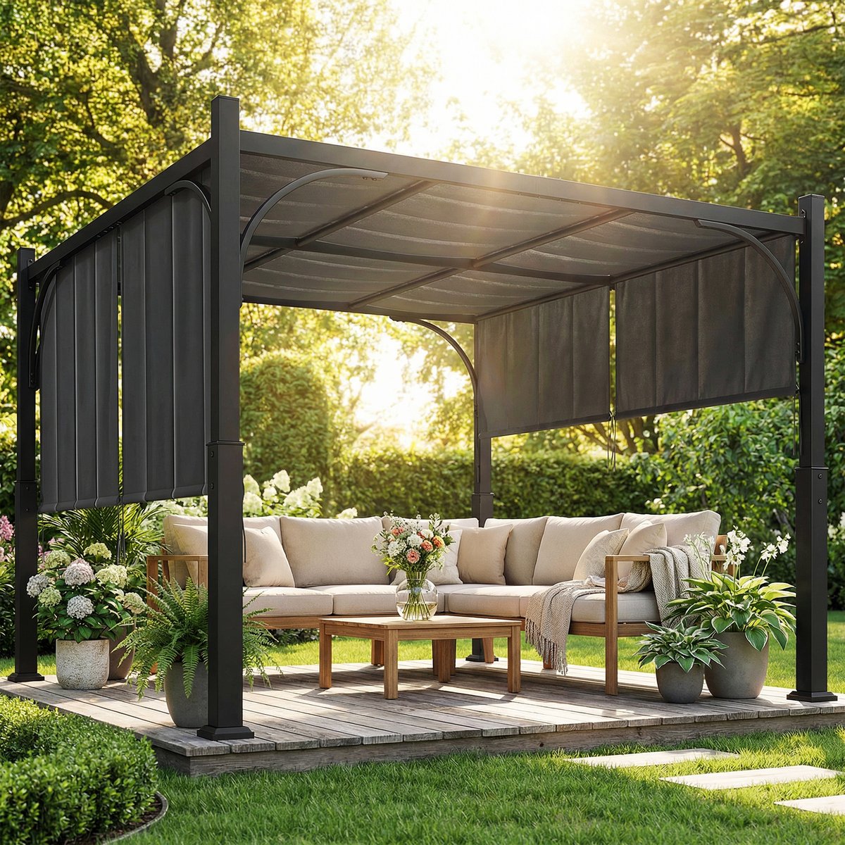 Pergola et gazebo Métal galvanisé Gris foncé gris, OUTSUNNY