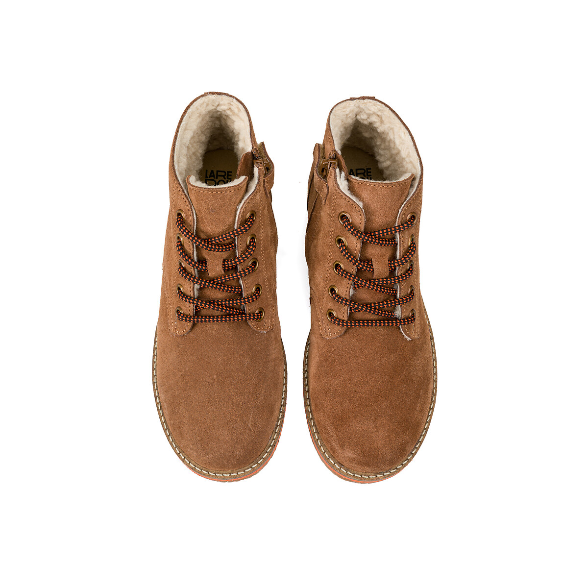 Gevoerde leren bottines met rits en veters camel, LA REDOUTE COLLECTIONS