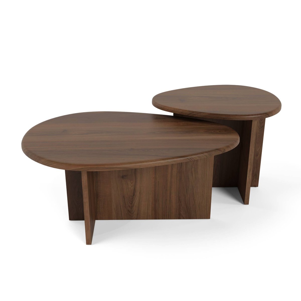 Lot de 2 tables basses gigognes en bois contreplaqué CEDRA noyer, SIA HOME