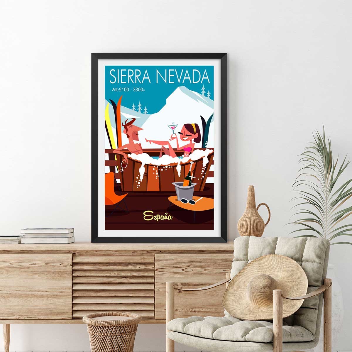 Poster de sierra nevada affiche + cadre en bois - noir, HEXOA