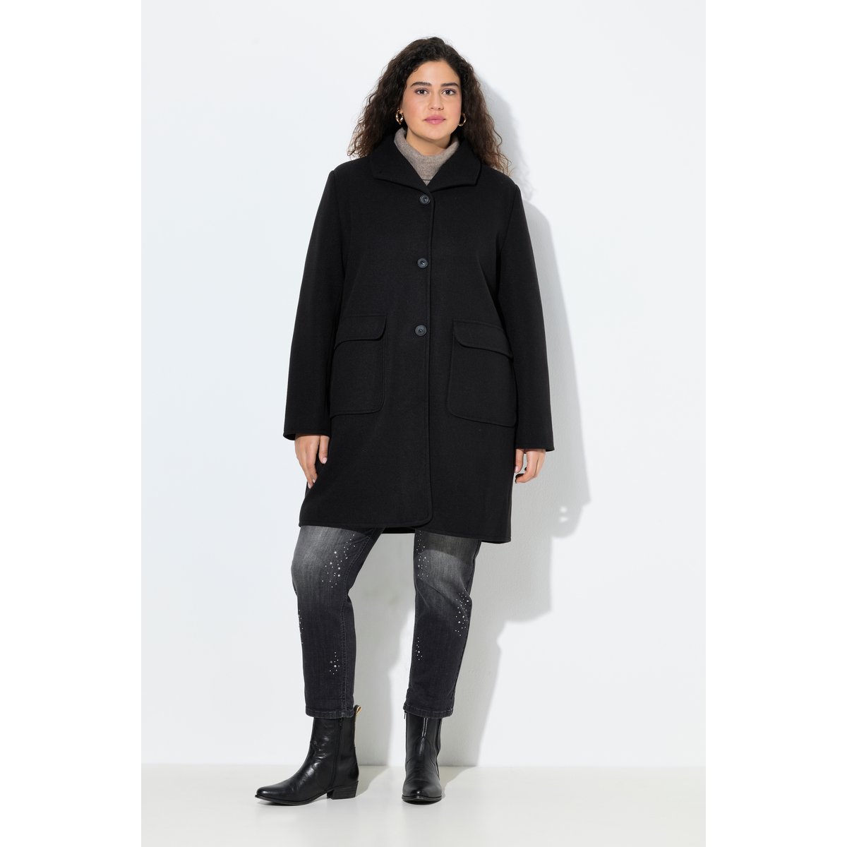 Manteau en lainage à col pelle à tarte et noir, ULLA POPKEN