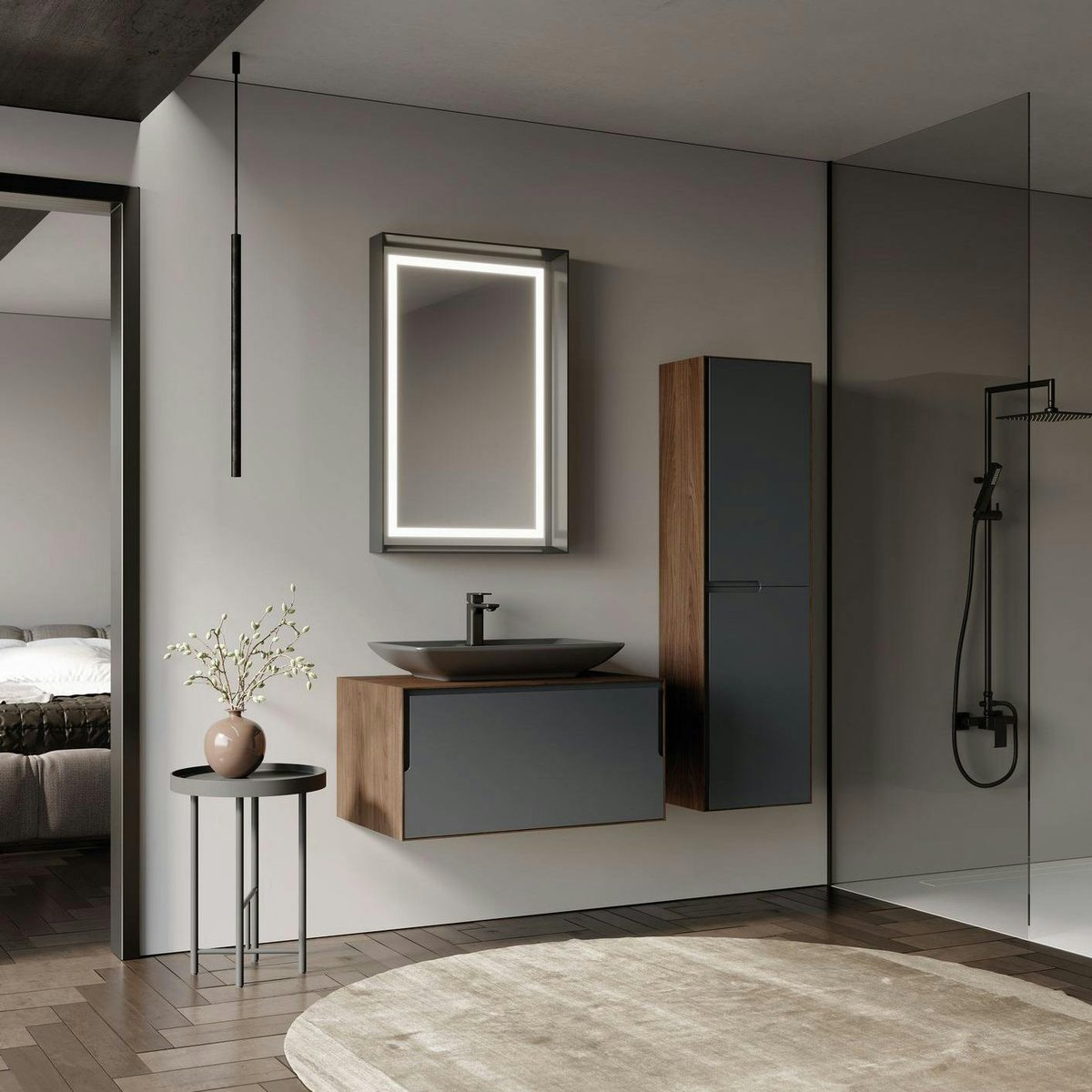 Meuble vasque suspendu 80 cm, 2 tiroirs RIA gris, PIER IMPORT