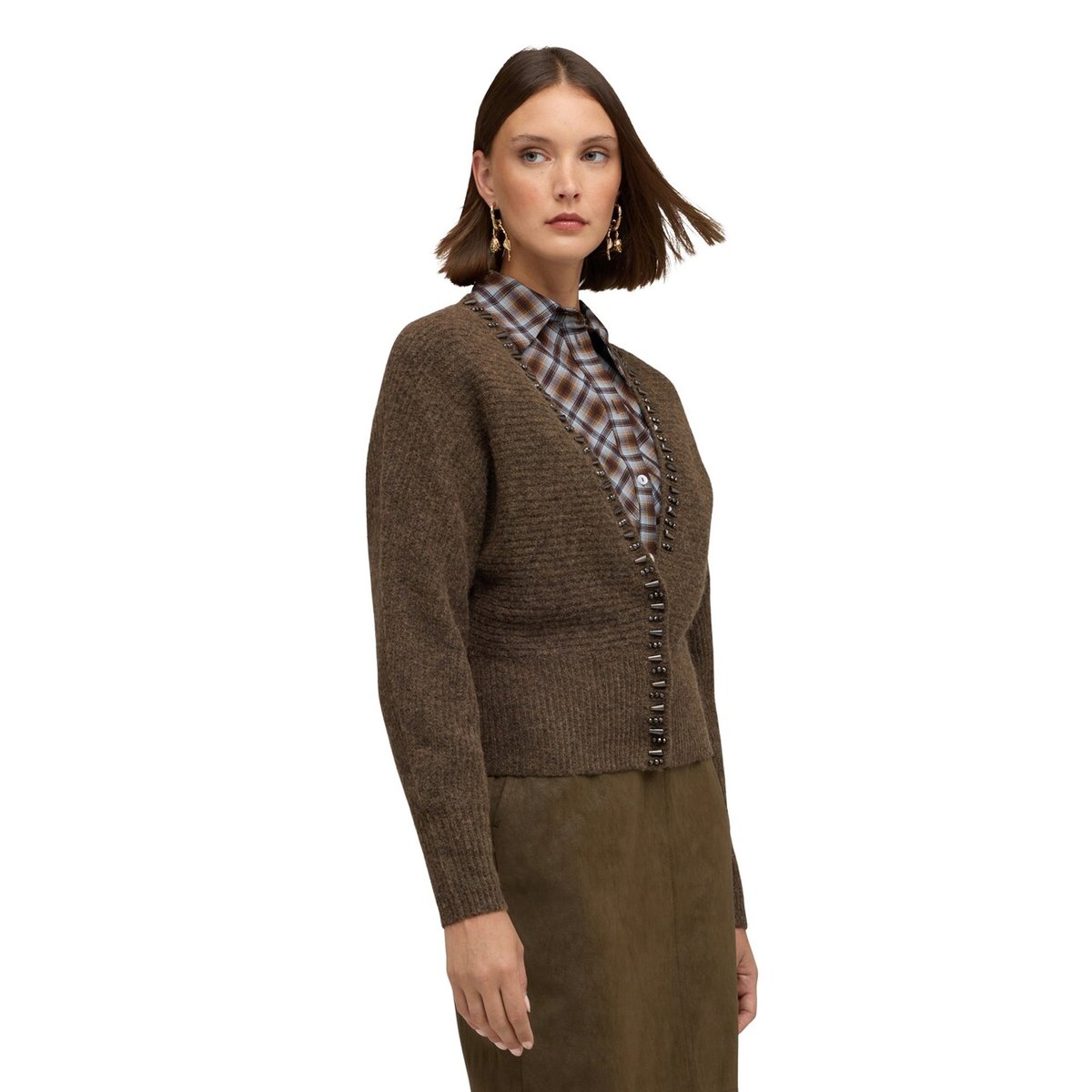 Cardigan kimono avec pierres marron, MOTIVI