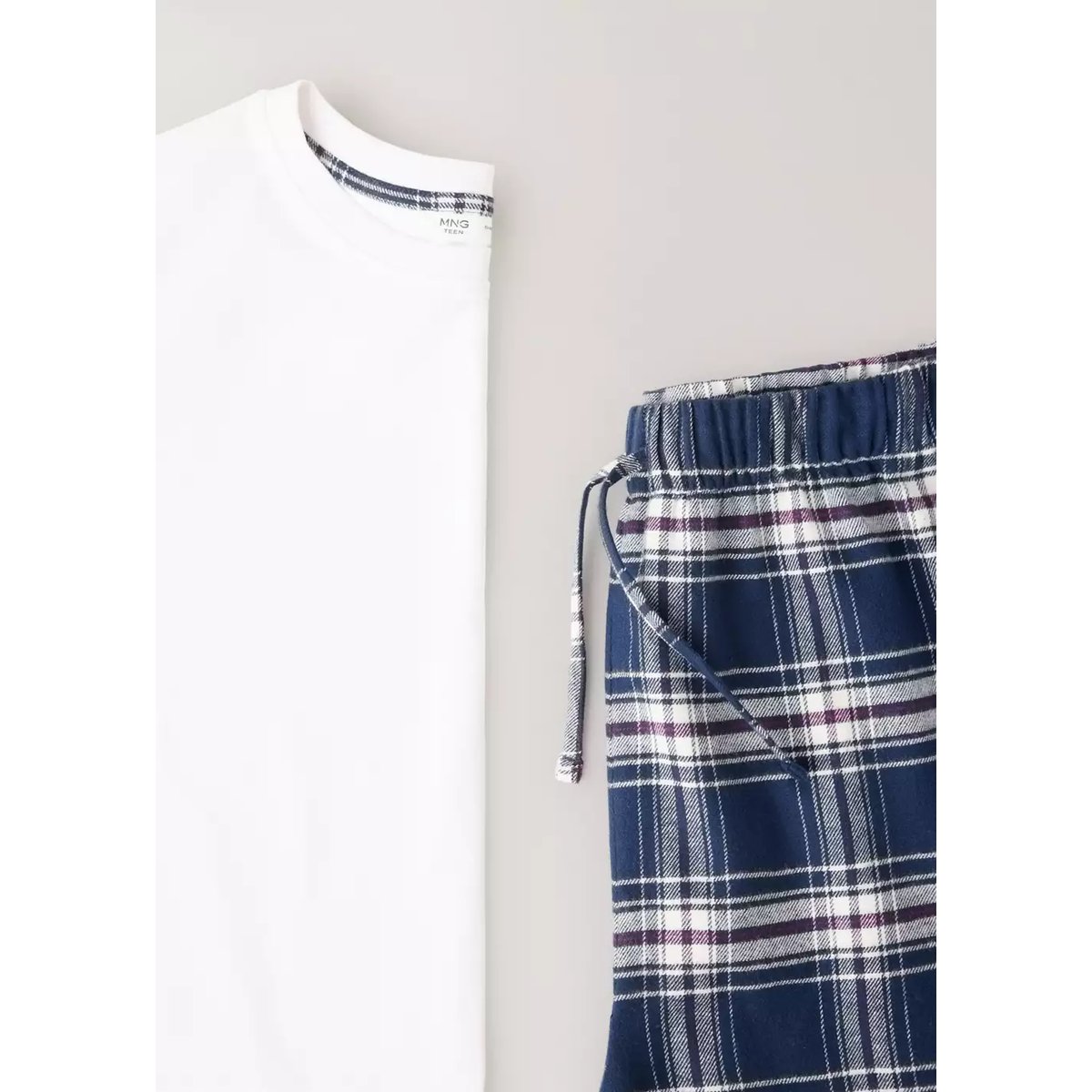 Pyjama complet coton carreaux bleu marine, MANGO TEEN