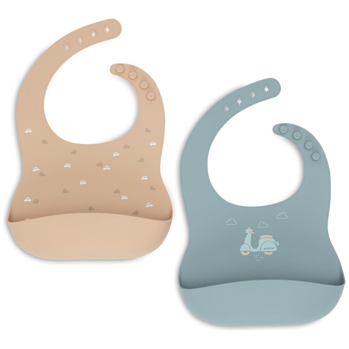 Lot de 2 bavoirs en silicone bleu, marron, JOLLEIN
