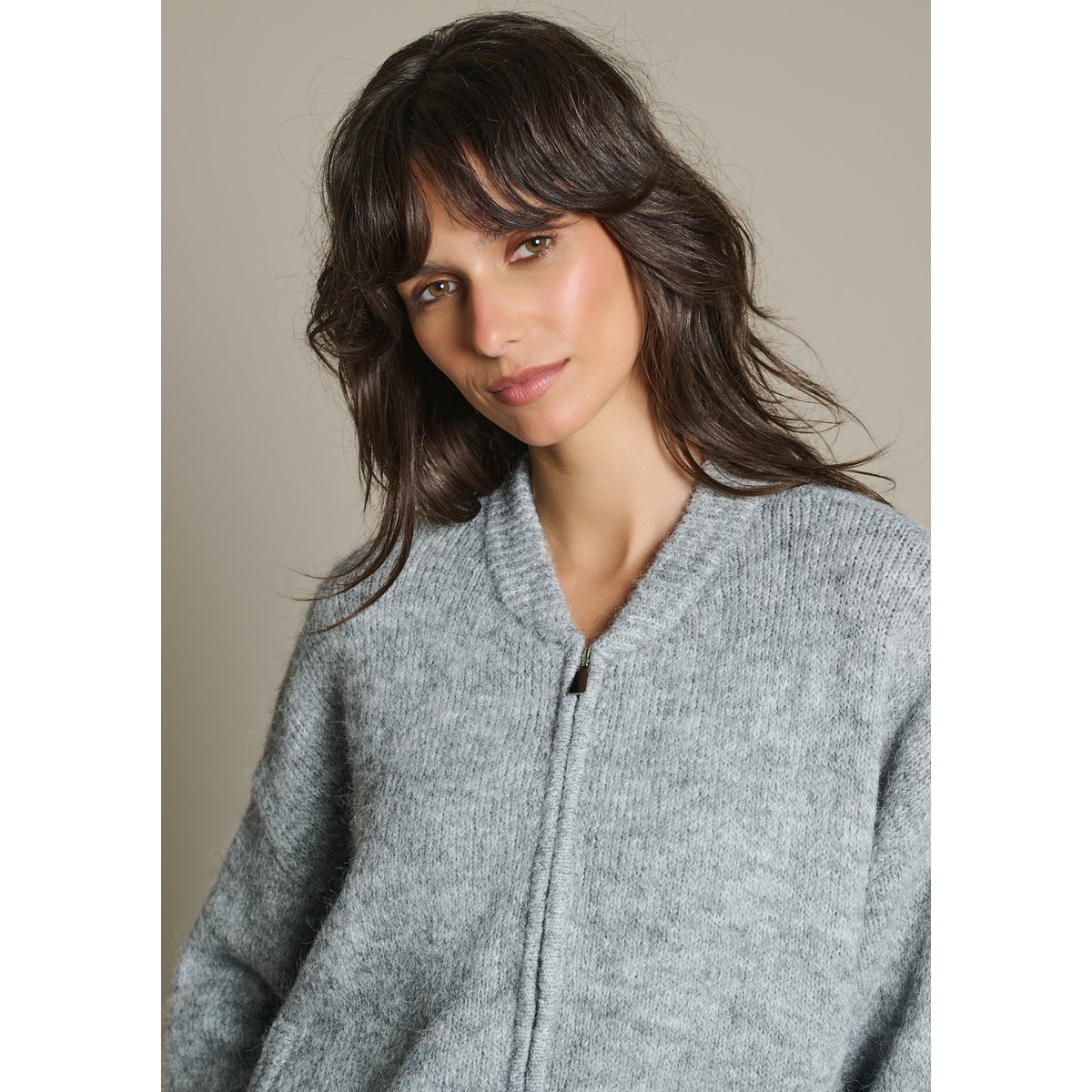 Cardigan zippé à poches gris, LOLALIZA